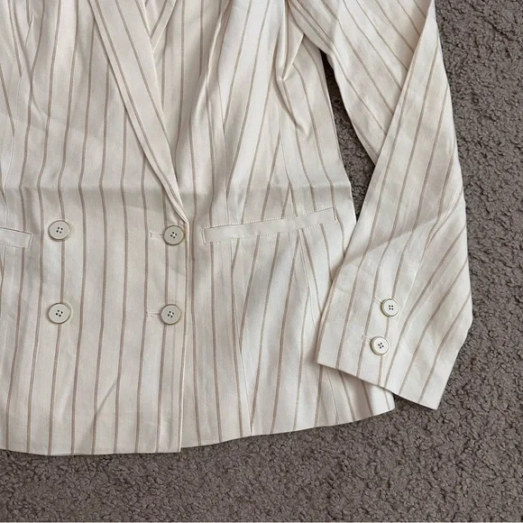 Paige Rosette Stripe Double Breasted Linen Blend Blazer Womens 6 - Picture 3 of 14